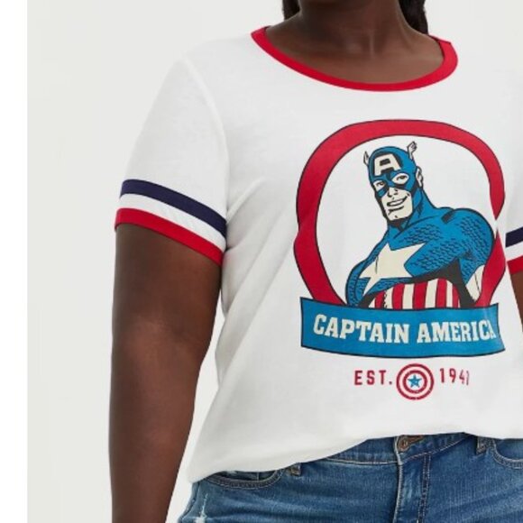 Torrid Marvel Captain America Plus Size White Ringer T-Shirt - Picture 2 of 12